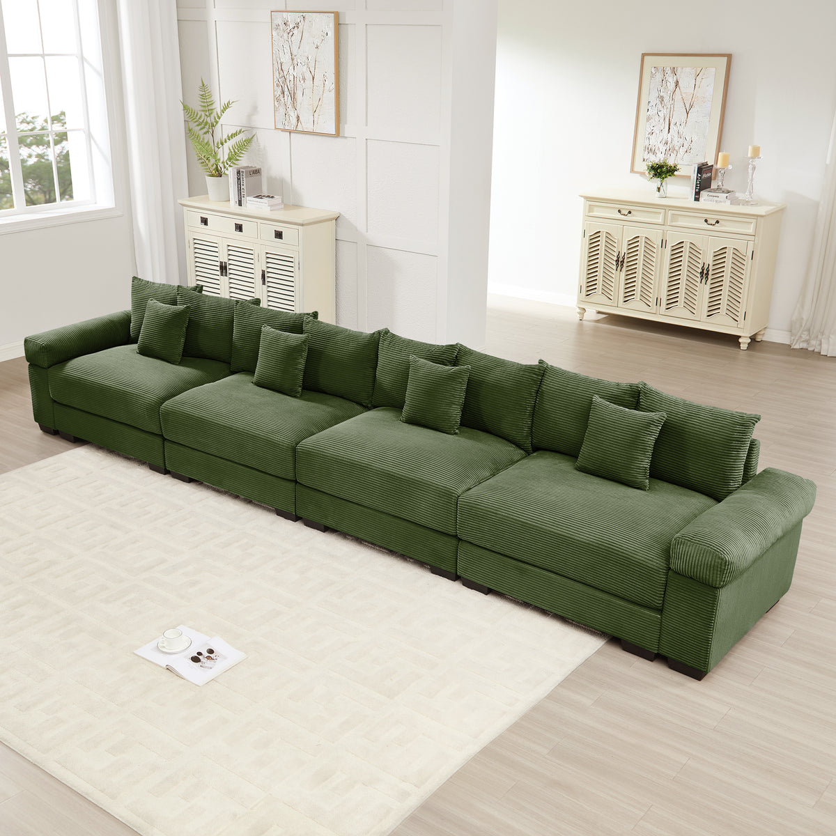 Green Corduroy Modular Sectional, 170 in Wide