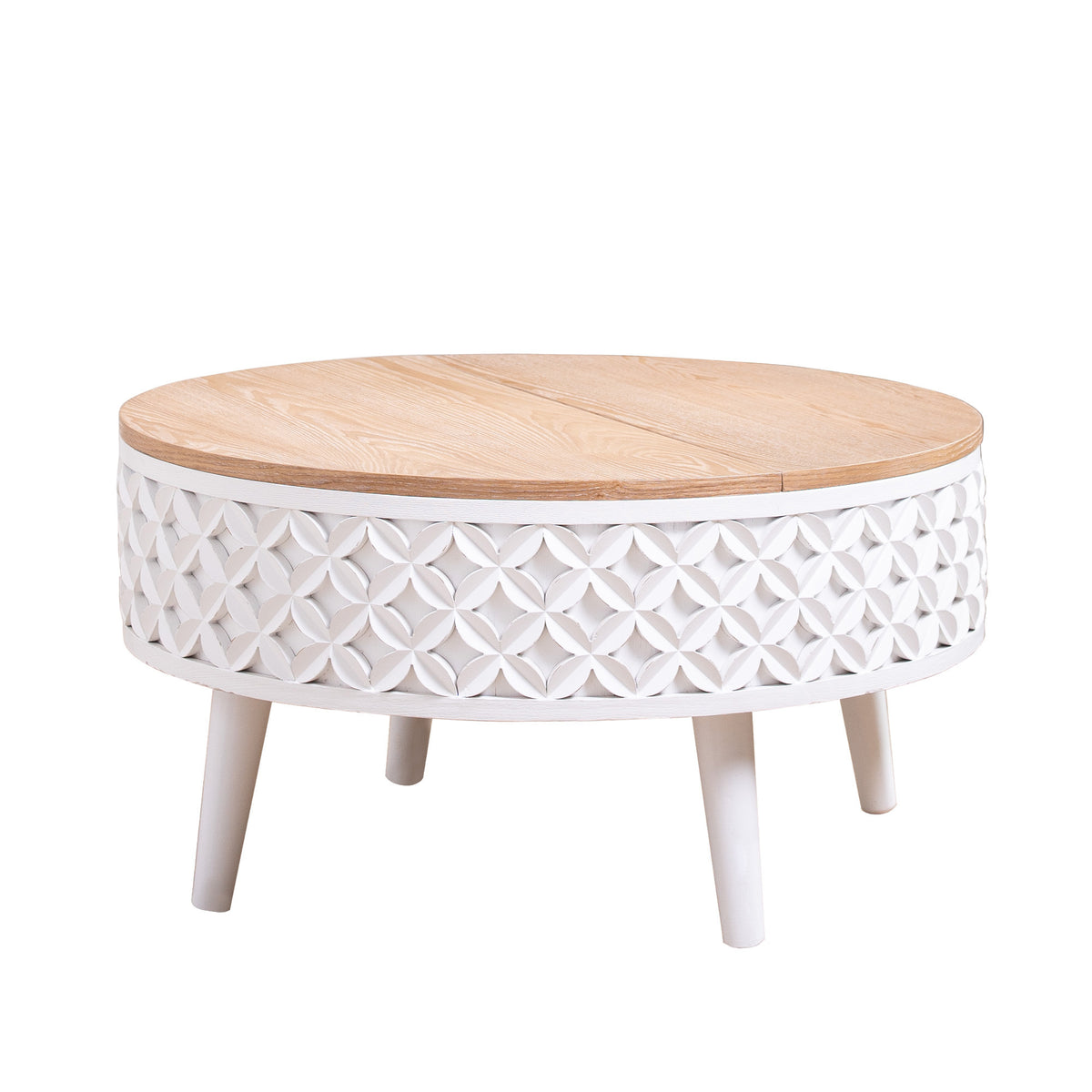 White Round Lift-Top Coffee Table, 31.5 in