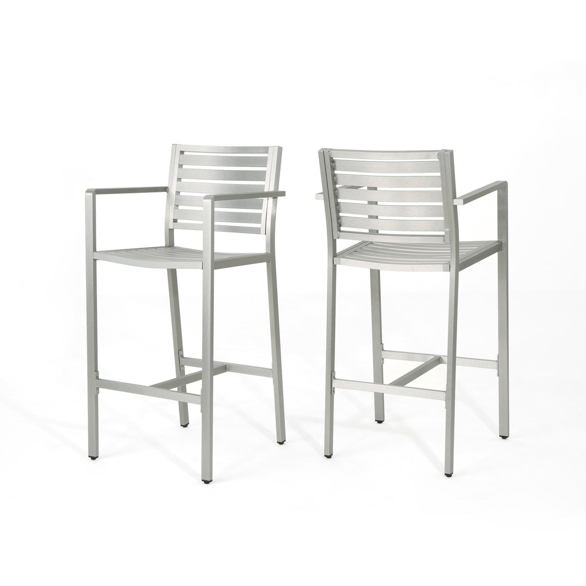 Silver Aluminum Outdoor Bar Stool, Set of 2