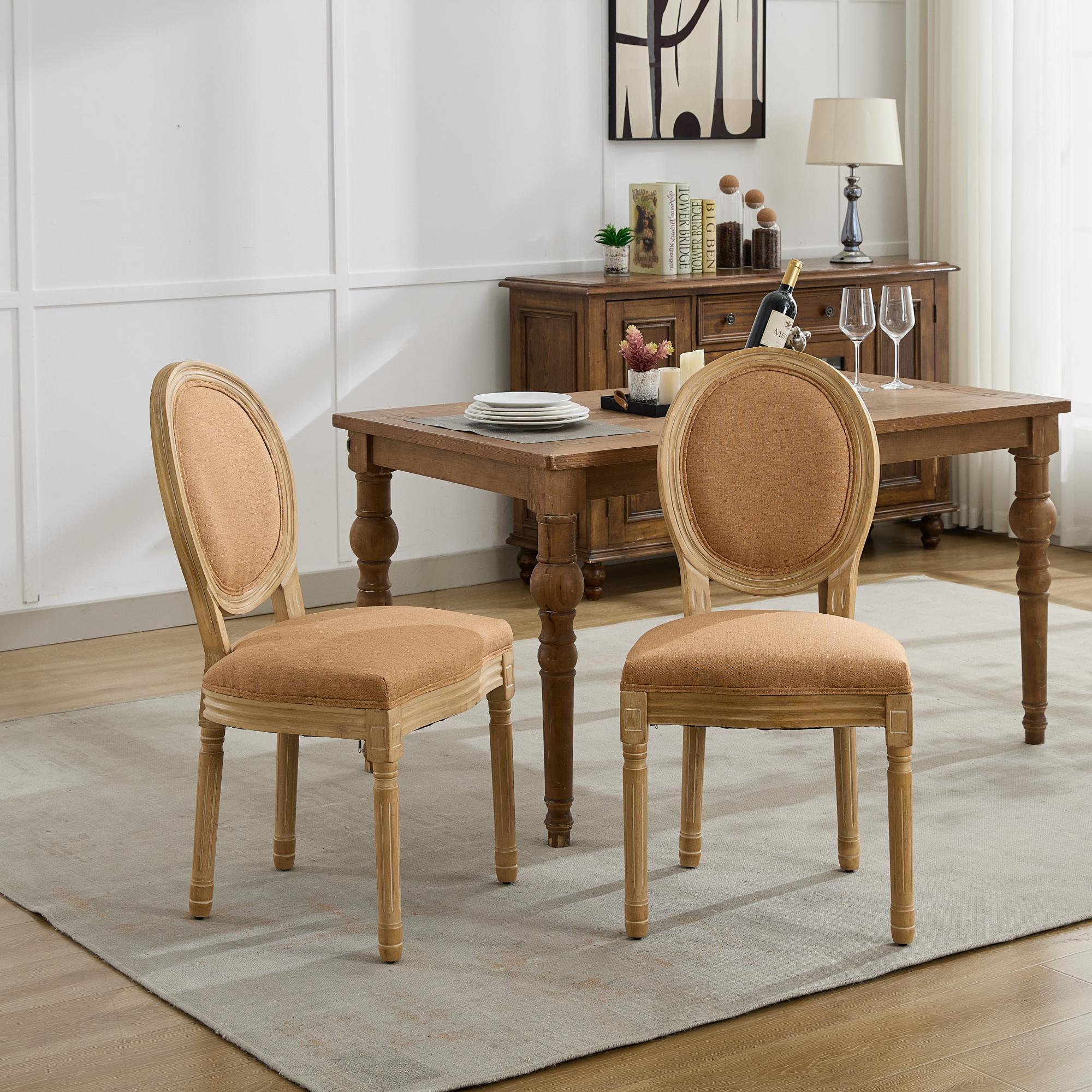 French Linen Dining Chairs Set of 2, Tan Round Back