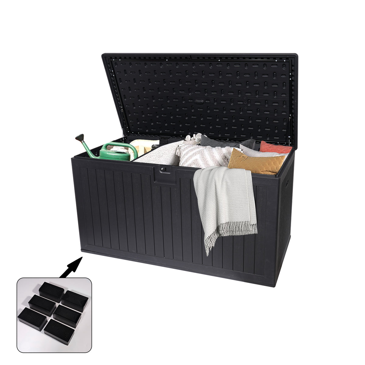 260 Gallon Black Resin Deck Box Lockable, 32.7 in Tall