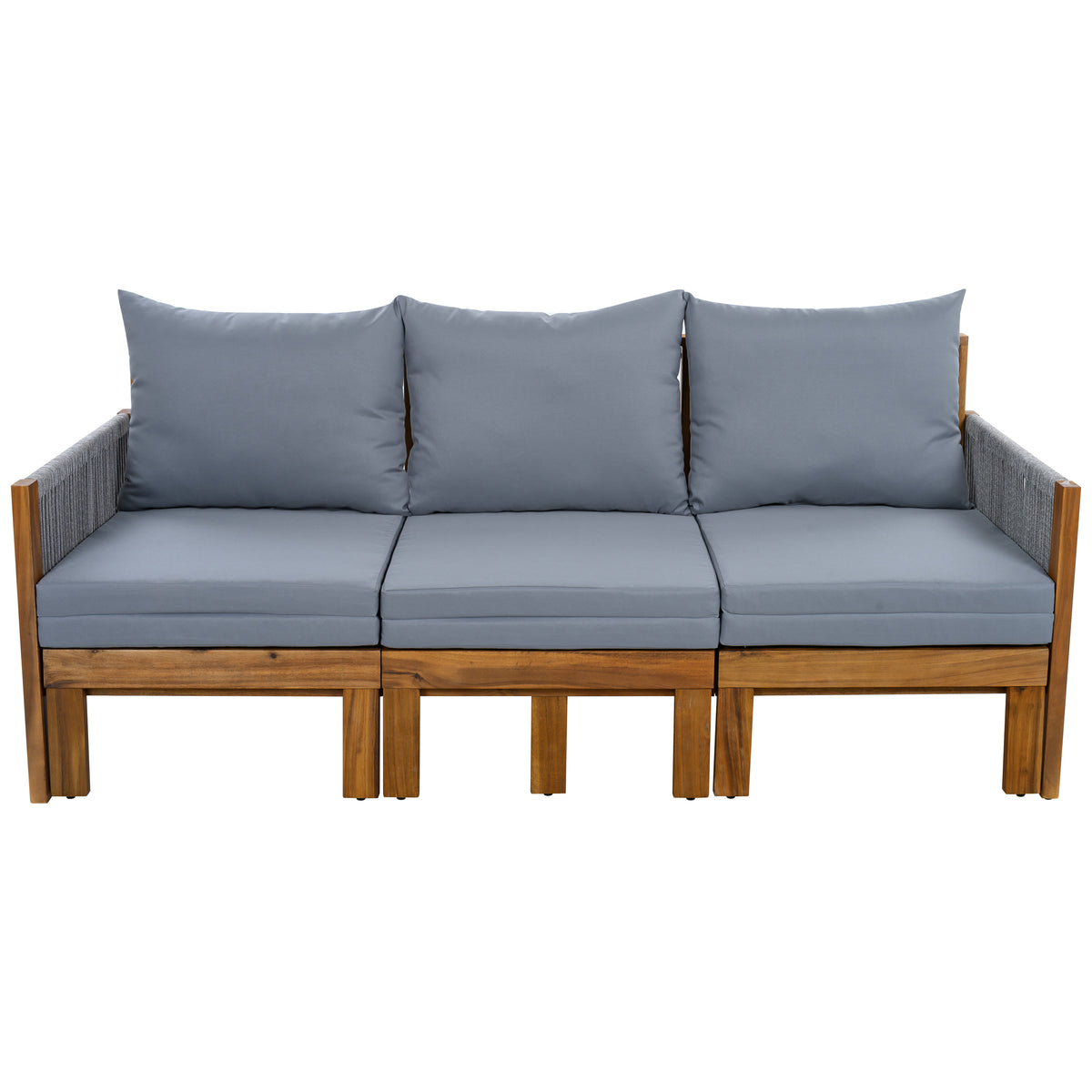 Natural Solid Wood Outdoor Daybed with Gray Cushions