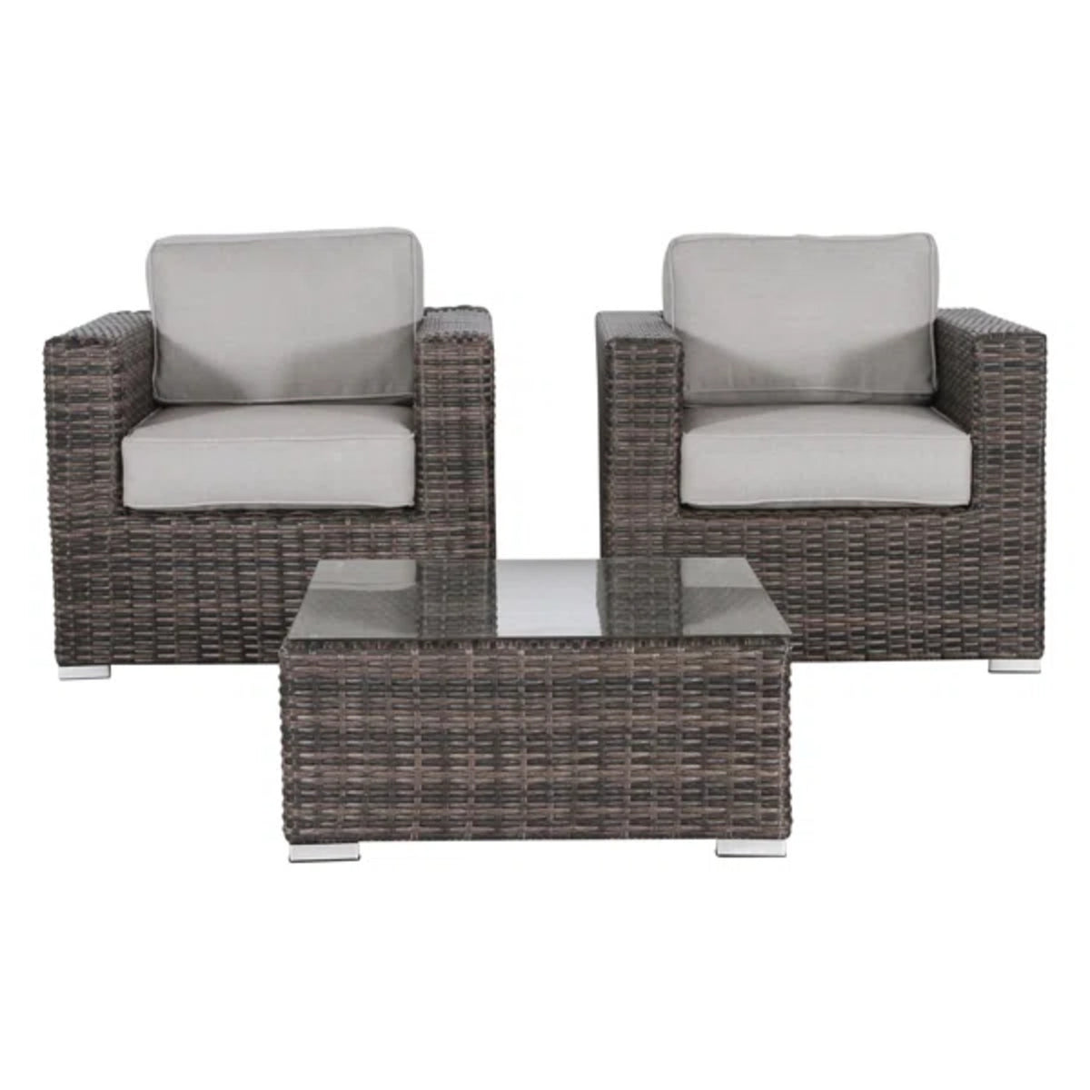 Wicker 3-Piece Patio Conversation Set for 2 with Cushions