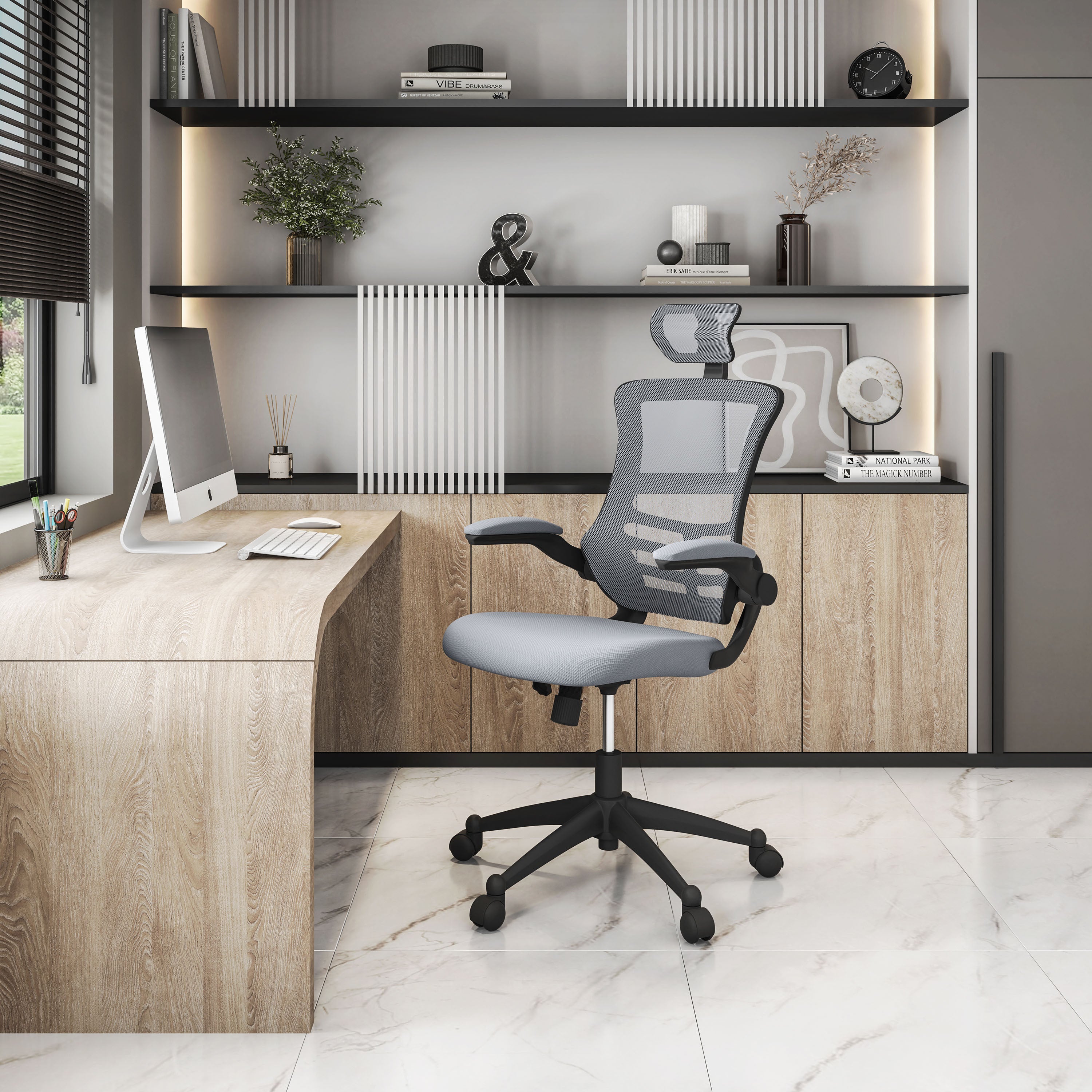 Reclining Modern Office Chair with Lock, 220 lb Capacity, Grey