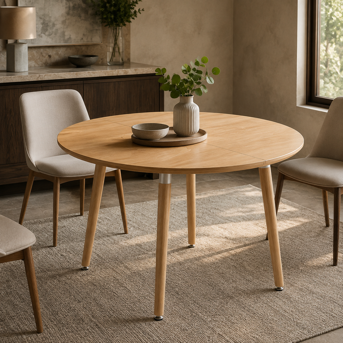 3-in-1 Extendable Dining Table, Round to Oval - Oak-Look Wood