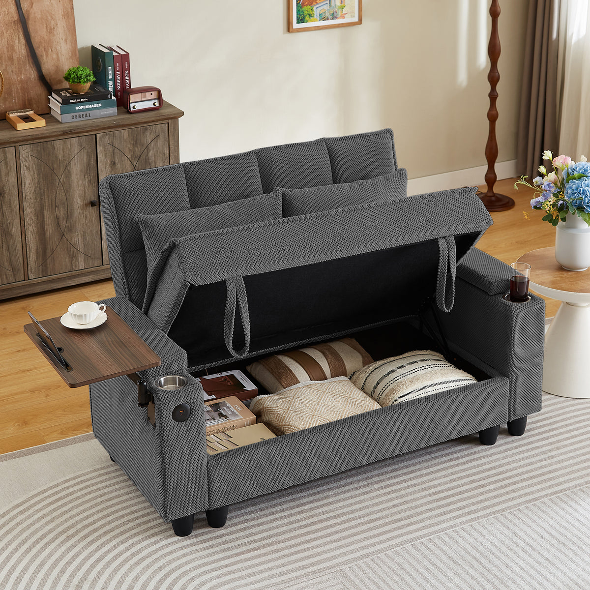Dark Gray Loveseat, USB Charging