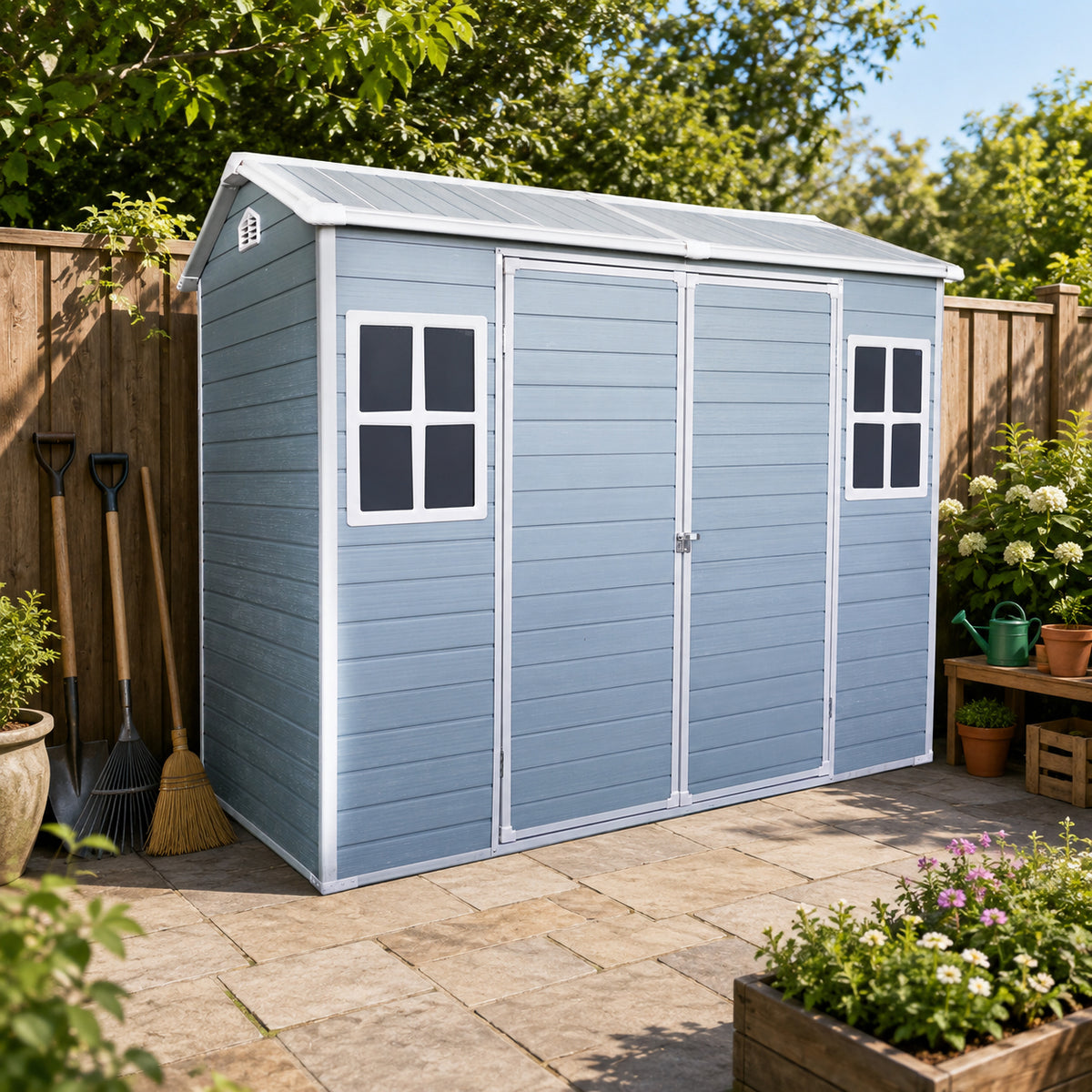 Gray Resin Storage Shed with Floor, 4.4x8 ft