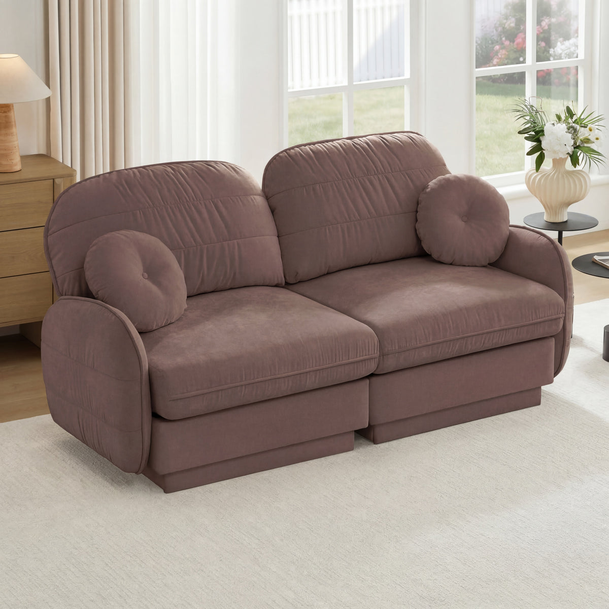 Pink Chenille Loveseat, Deep Seat