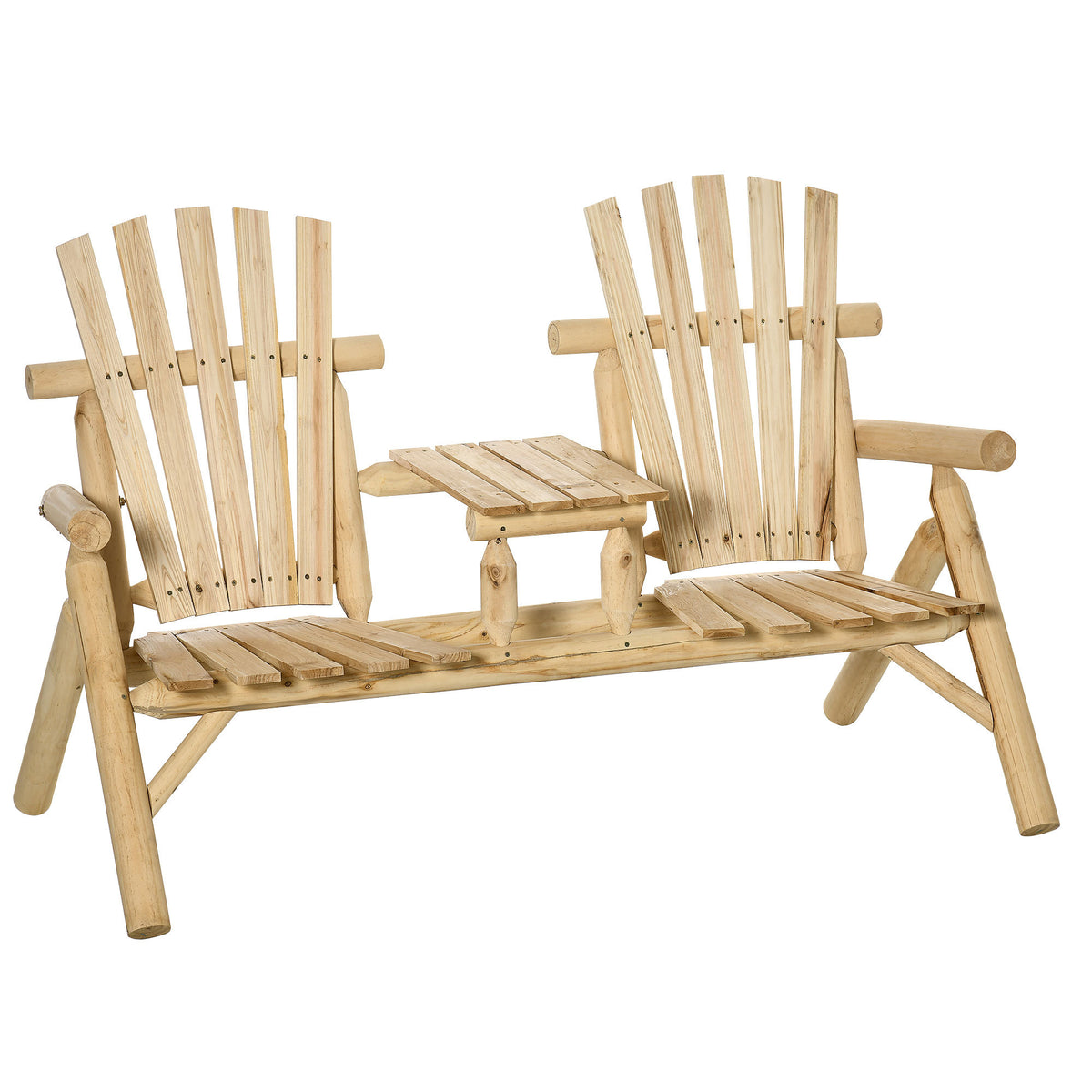 Natural Solid Wood Adirondack Loveseat with Table