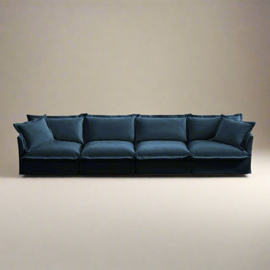 Fluffy Chenille 4-Seat Couch – Navy, Washable