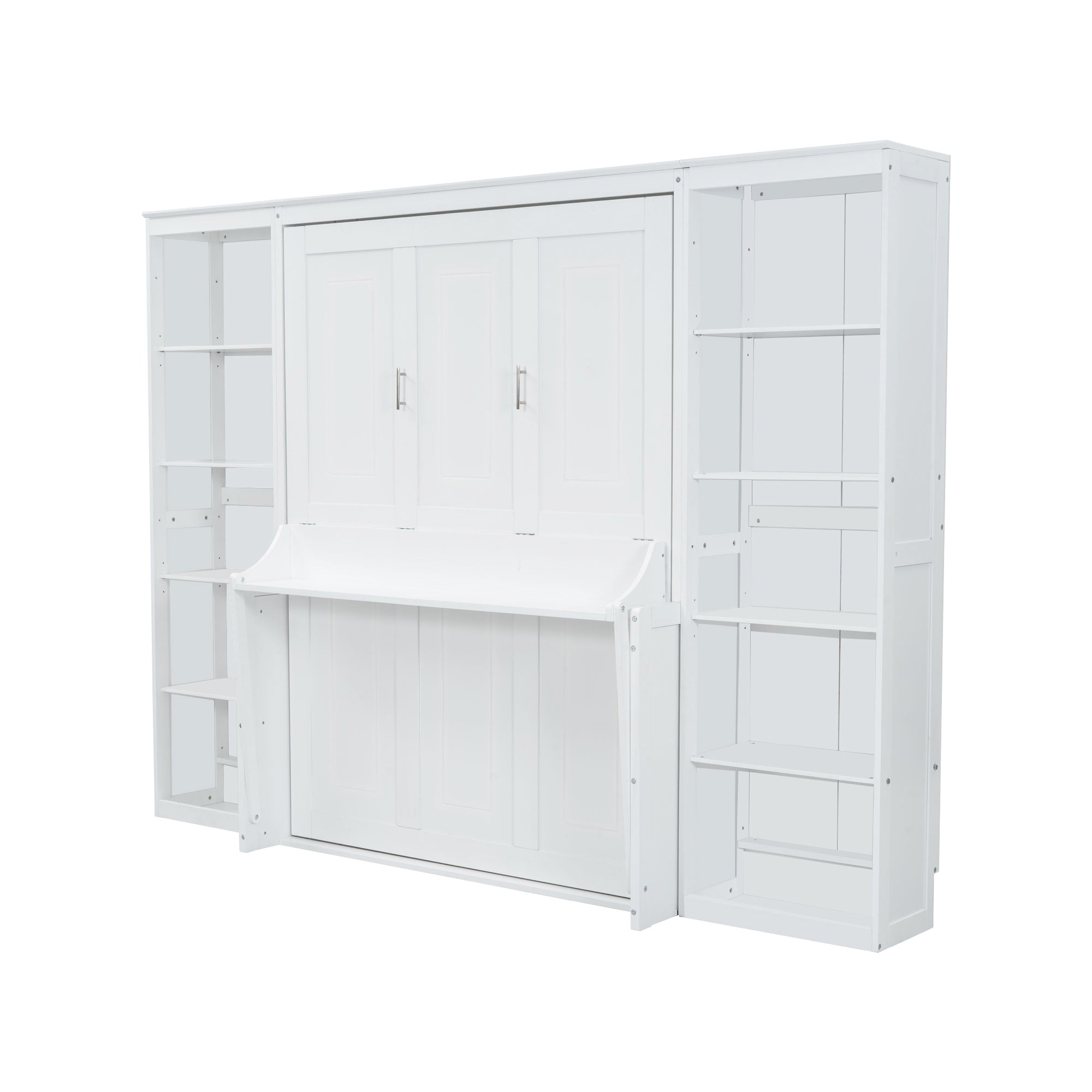 Murphy Bed with Desk and Bookshelf, White