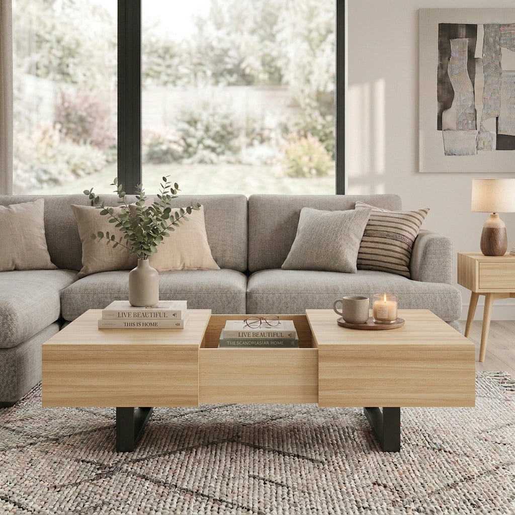 Natural Coffee Table with Storage, 42.8 in