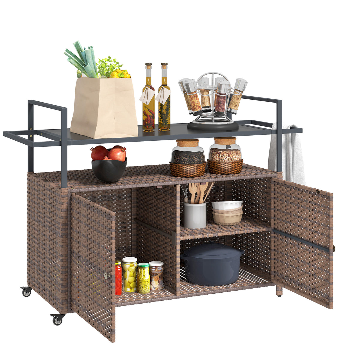 Brown Wicker Outdoor Bar Table, 51.3 in Wide