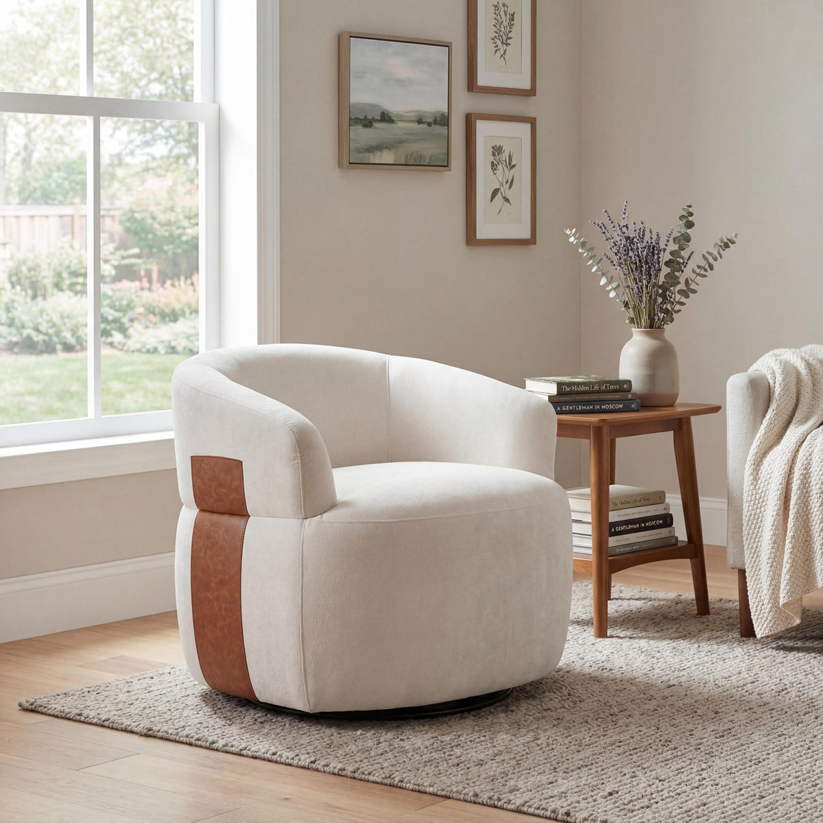 White Swivel Barrel Chair