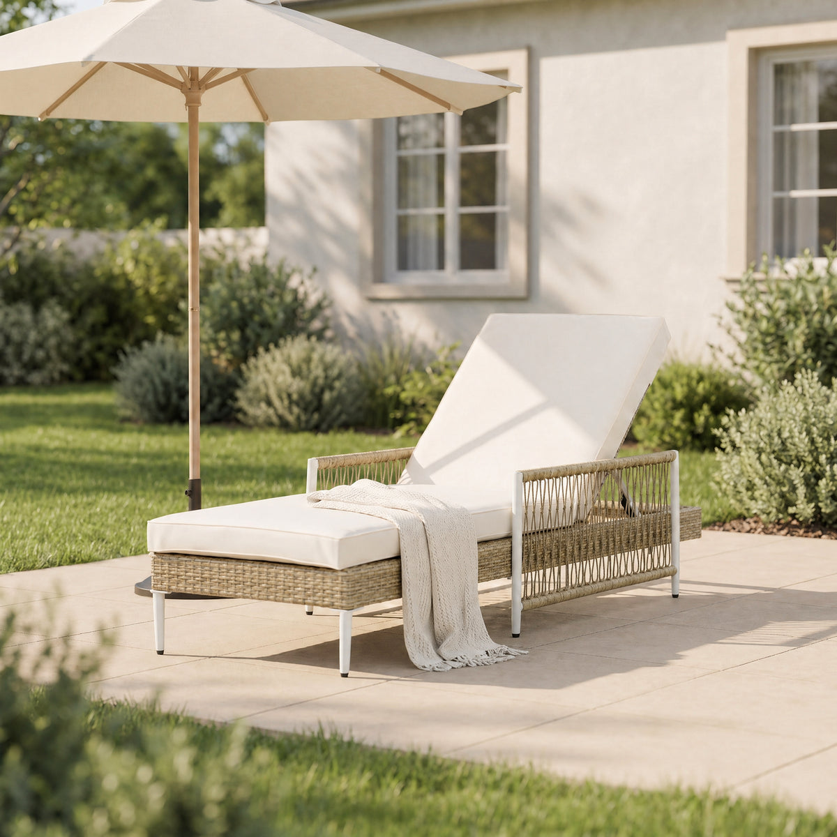 Wicker Adjustable Outdoor Chaise Lounge with Cushions
