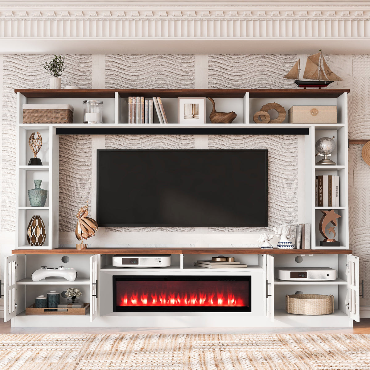 White Fireplace TV Stand for TVs up to 80 in, 95.5 in Wide