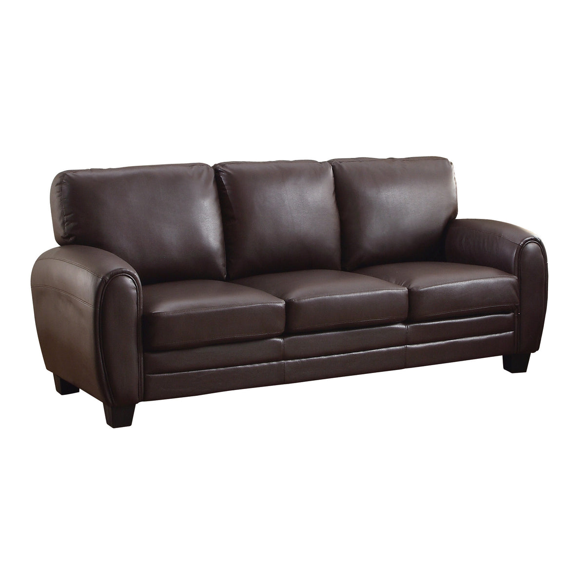 Dark Brown Vegan Leather 3-Seat Couch, 68 in Wide