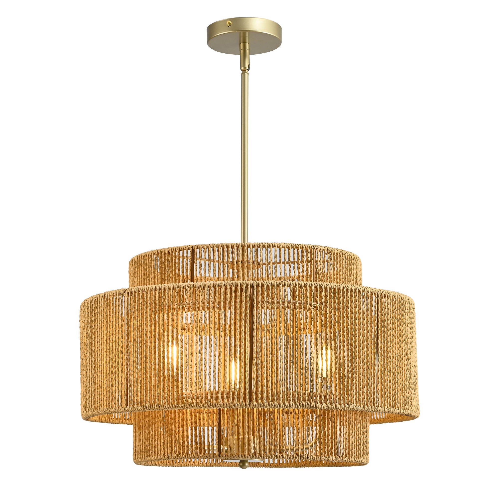 Chandelier, 3-Light Paper Rope, Beige and Yellow