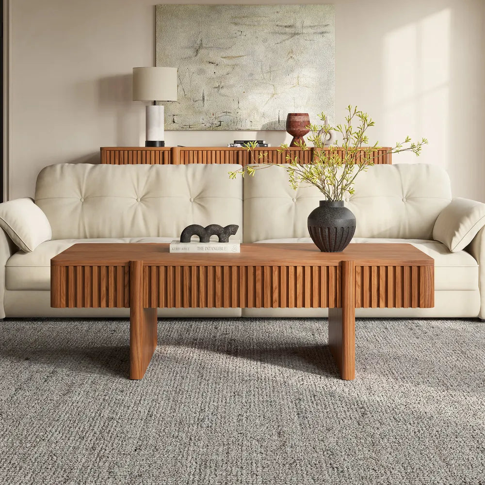 47" Solid Ash Wood Coffee Table with Hidden Storage