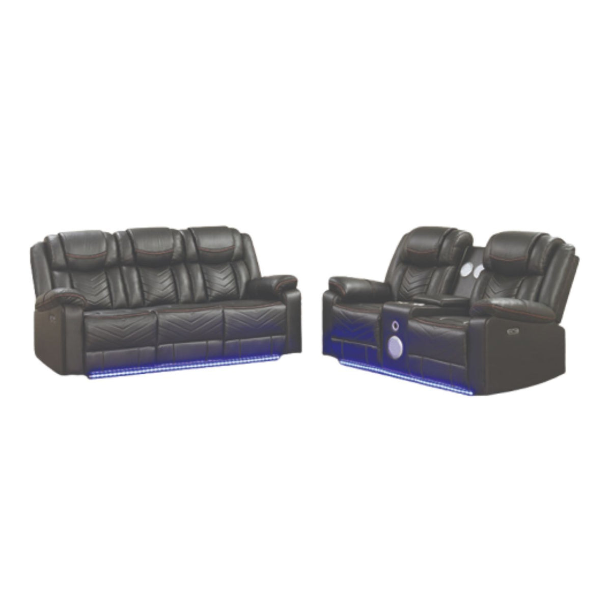 Gray Vegan Leather Power Reclining Sofa and Loveseat Set, Rolled Arms