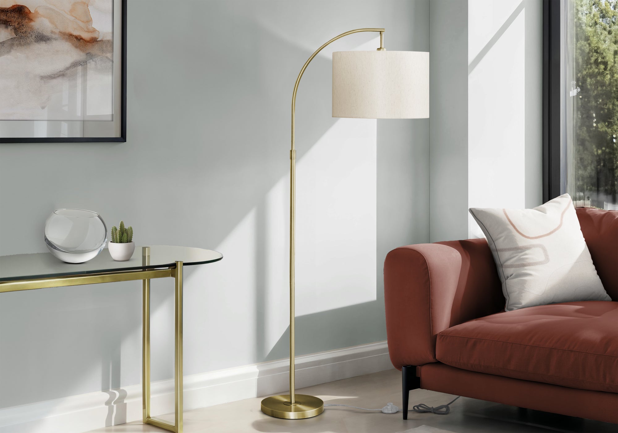 Floor Lamp with Foot Switch, Metal Base, Gold