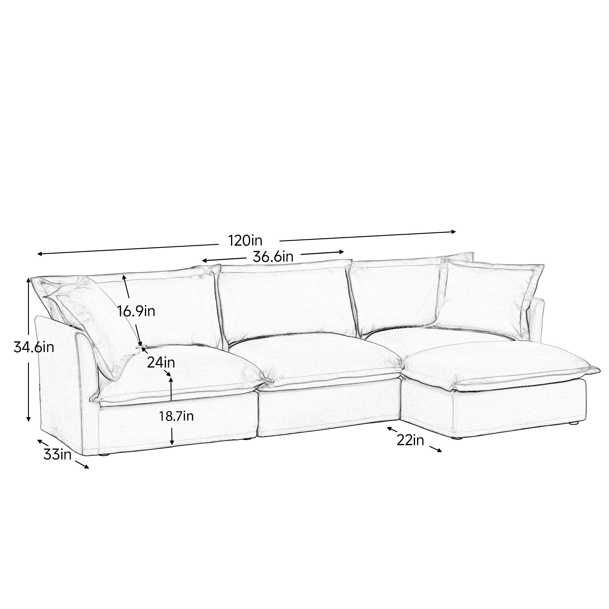 Fluffy 3-Seat Modular Sofa