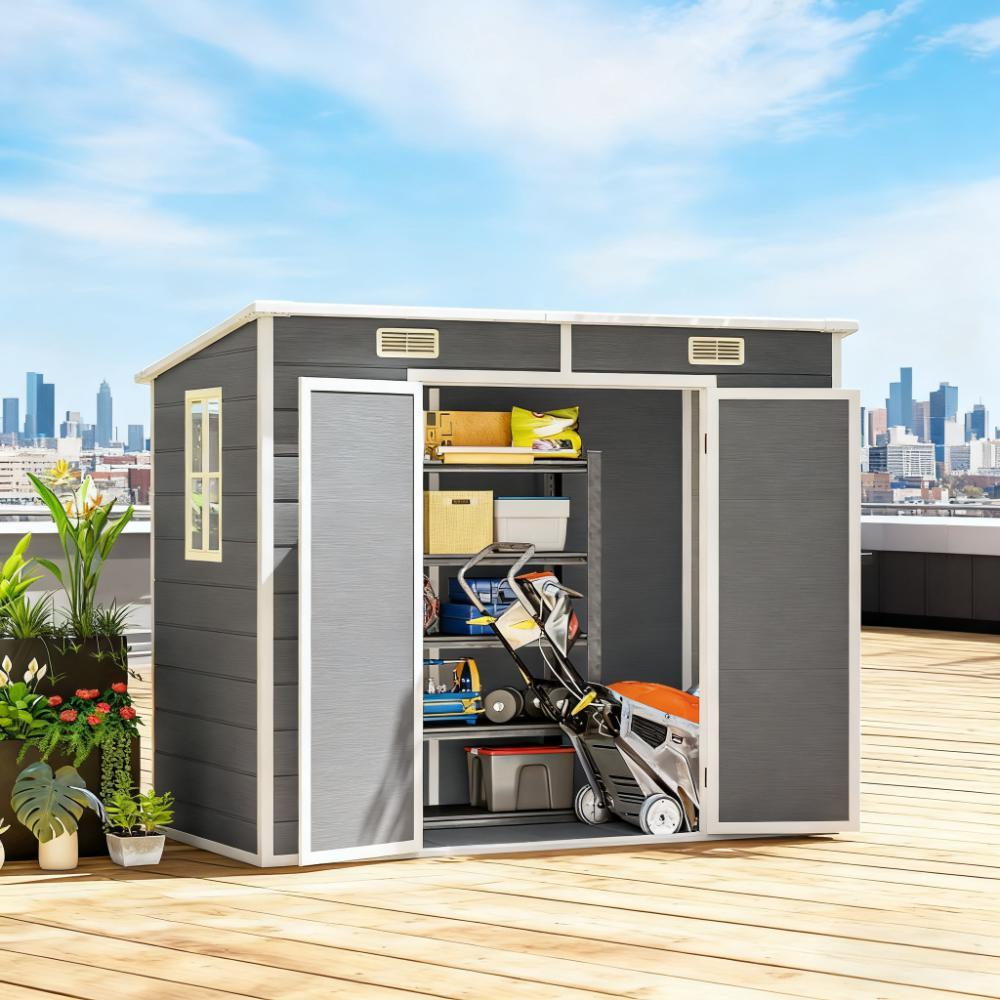 Gray Resin Storage Shed with Floor, 4.1x7.8 ft