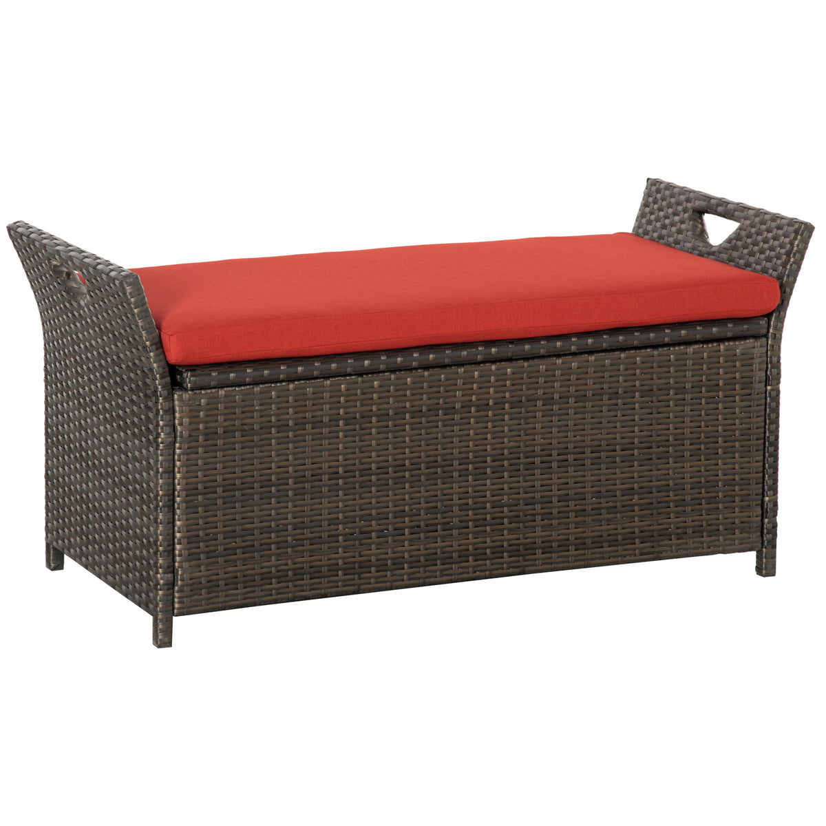 Red Wicker Outdoor Storage Bench, 43.3 in Wide