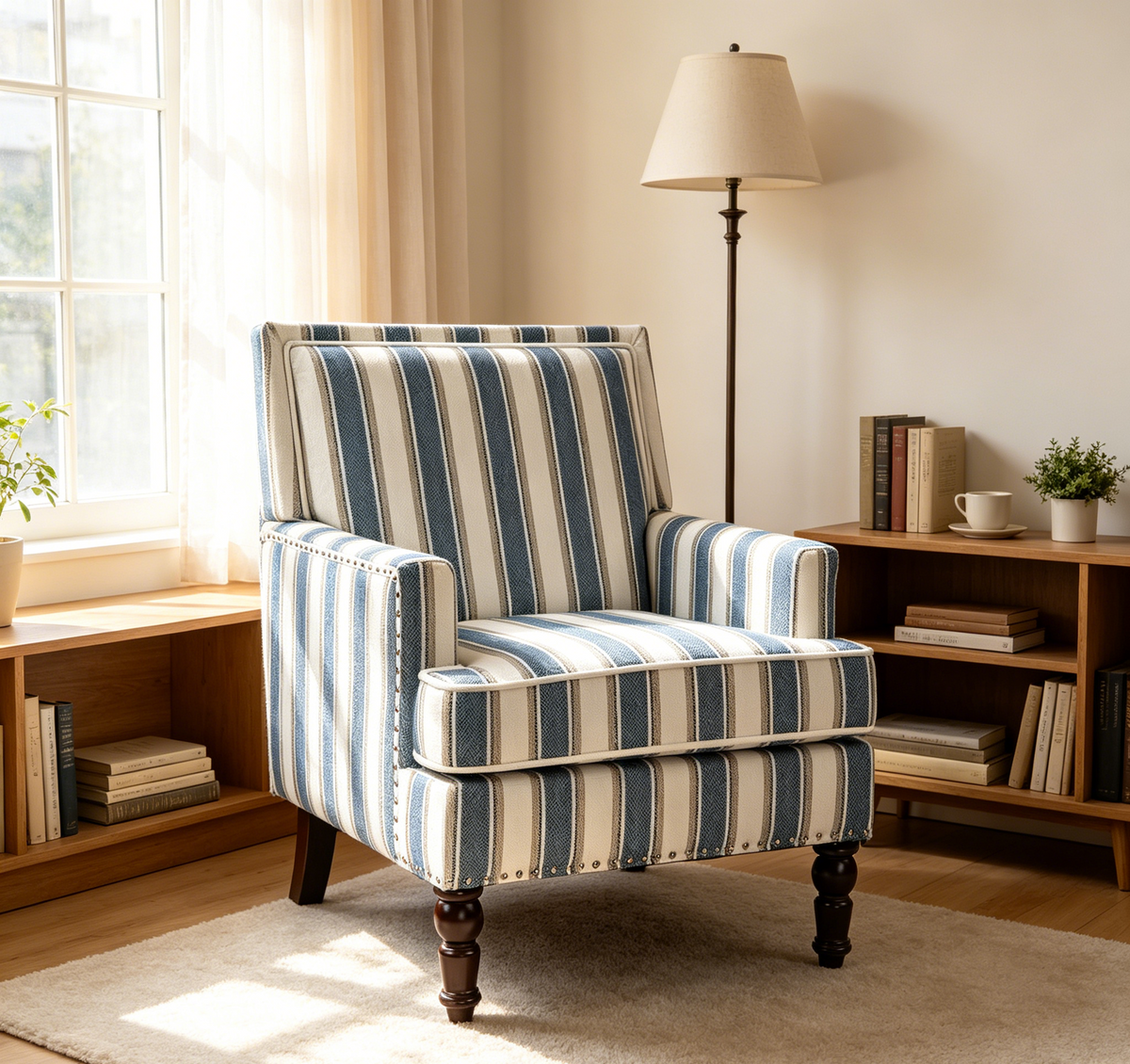 Blue Linen Accent Chair