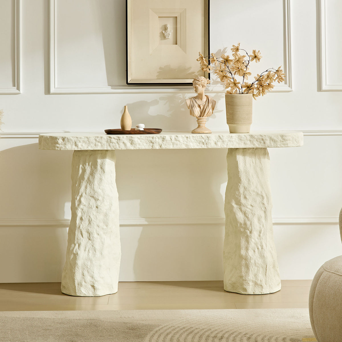 Beige Entryway Console Table, 53.9 in Wide