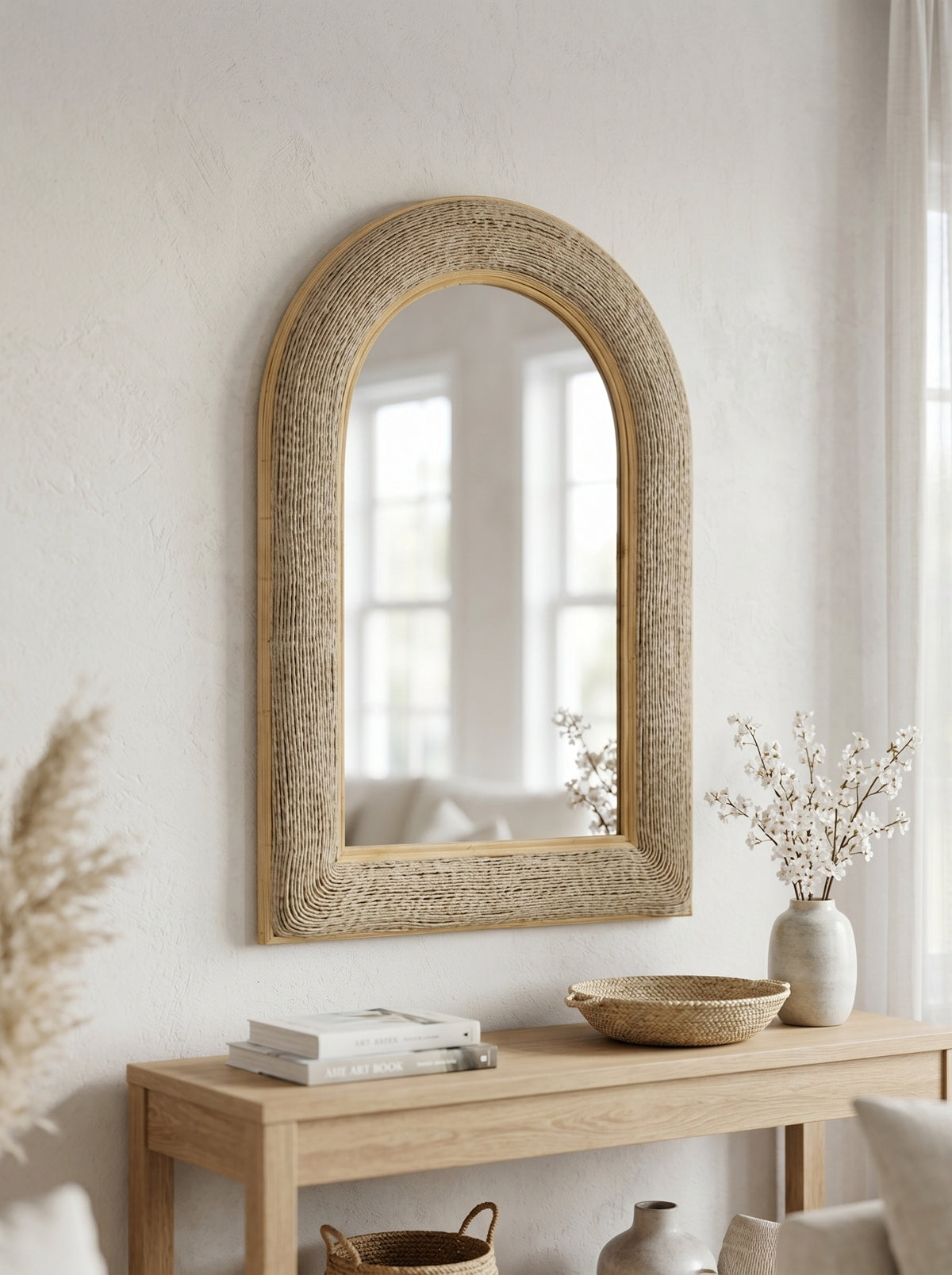 Arched Woven Texture Mirror, 24.2 x 36 in, Brown