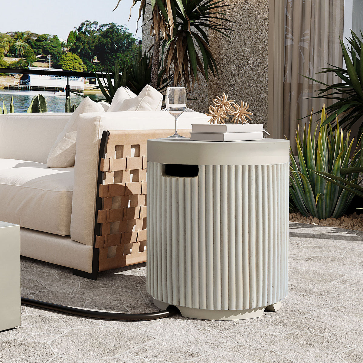 Beige Round Propane Tank Cover Side Table