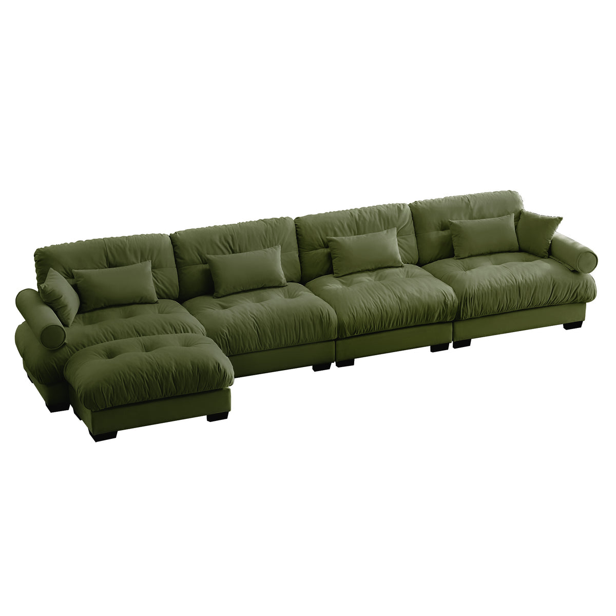 Olive Green Velvet Modular Sectional Couch with Ottoman