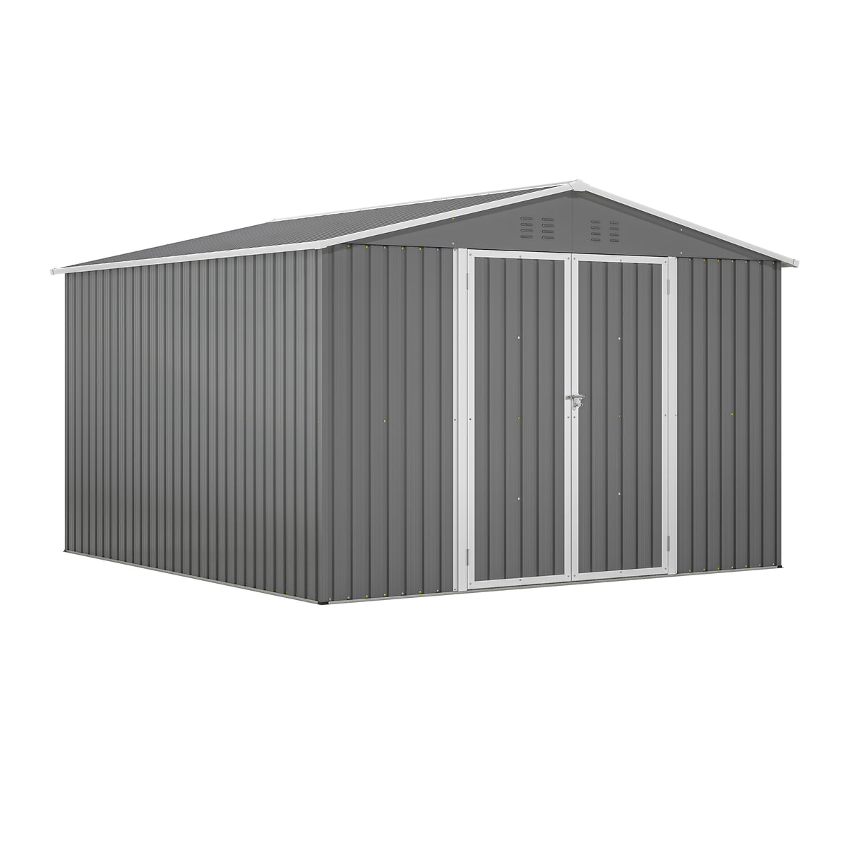 10x10 ft Gray Metal Storage Shed with Lockable Doors