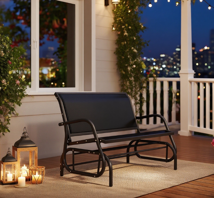 Black Metal Outdoor Glider Bench