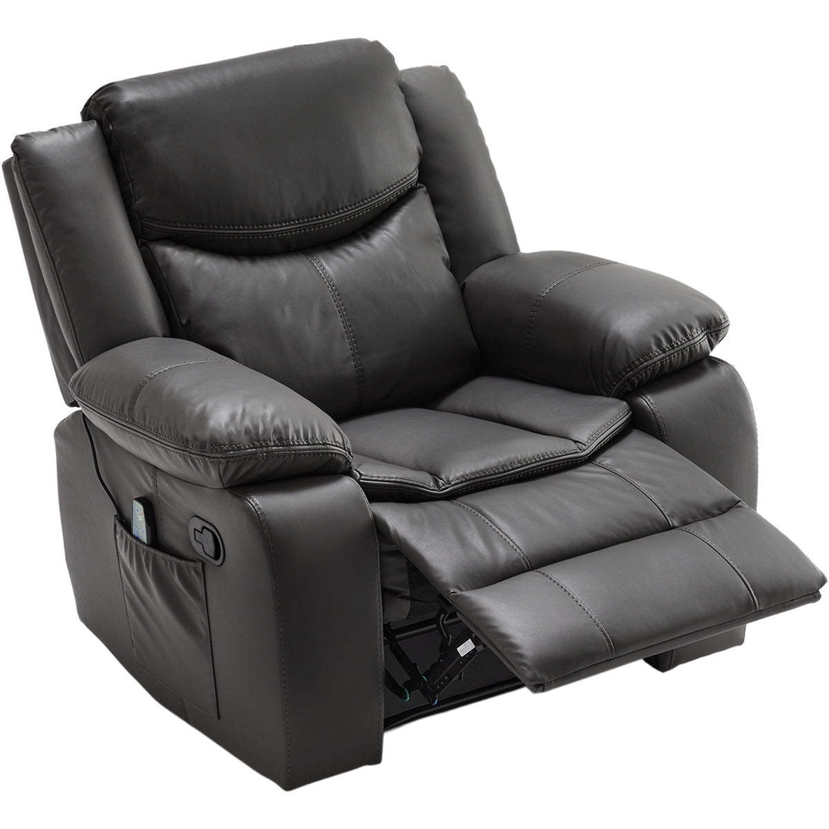 Gray Vegan Leather Recliner, Massage and Heat