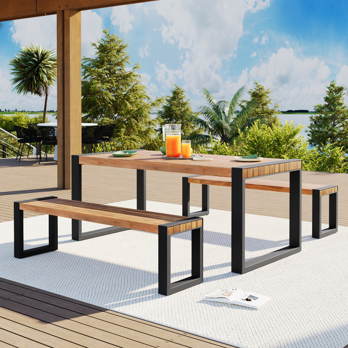 Natural Solid Wood 3-Piece Patio Dining Set