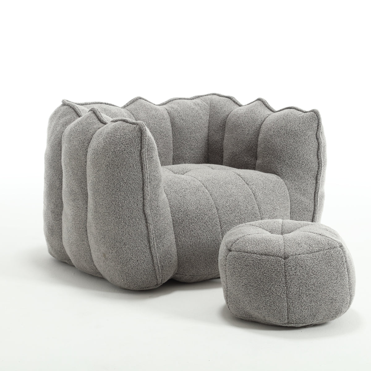 Gray Chenille Bean Bag Chair with Ottoman