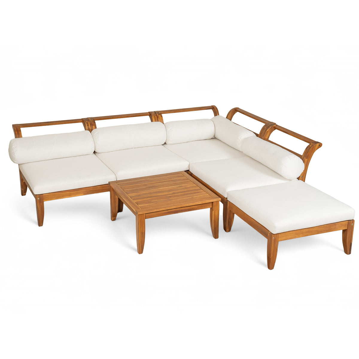 Teak Finish Solid Wood 6-Piece Outdoor Sofa Set with Cushions
