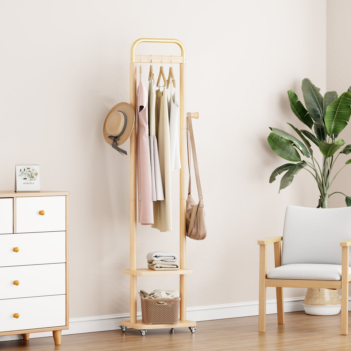 Natural Solid Wood Coat Rack