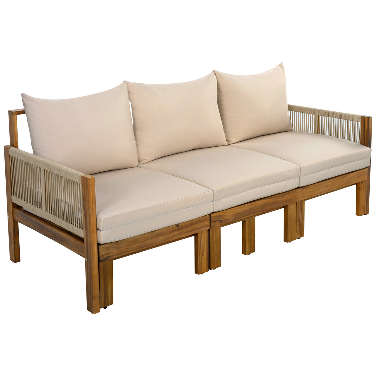 Natural Solid Wood Outdoor Daybed with Brown Cushions