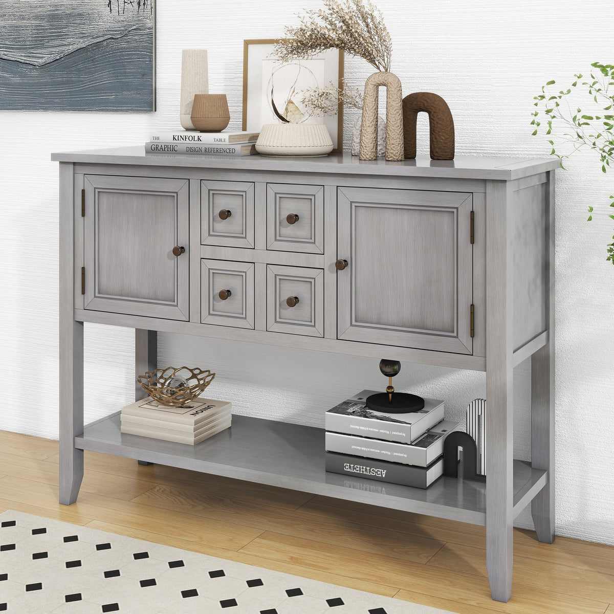 Gray Console Table with Storage, 44.5 in Wide