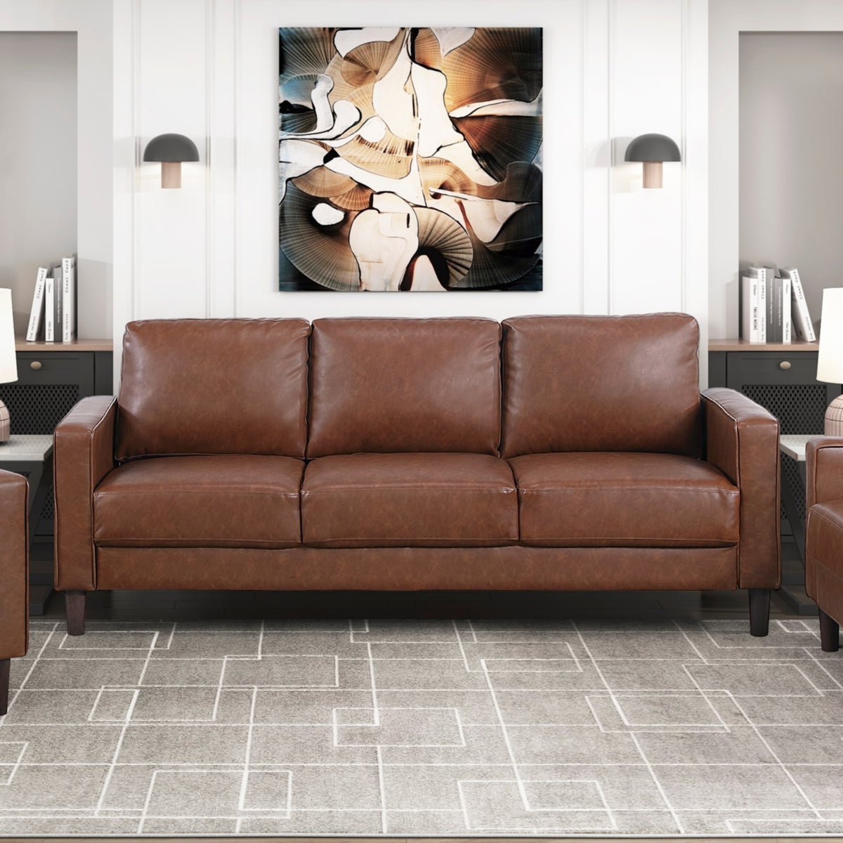 Chocolate Vegan Leather 3-Seat Couch, 67 in Wide