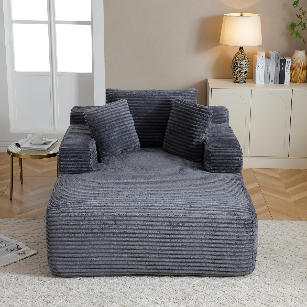 Gray Corduroy Chaise Lounge Chair