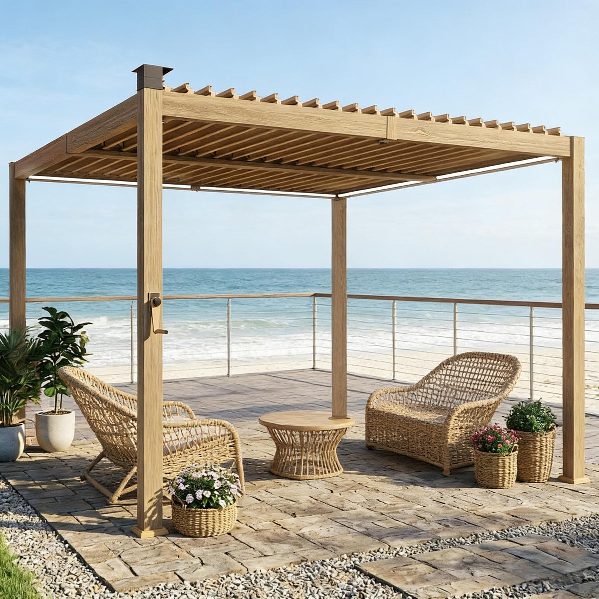 Brown Metal Louvered Pergola