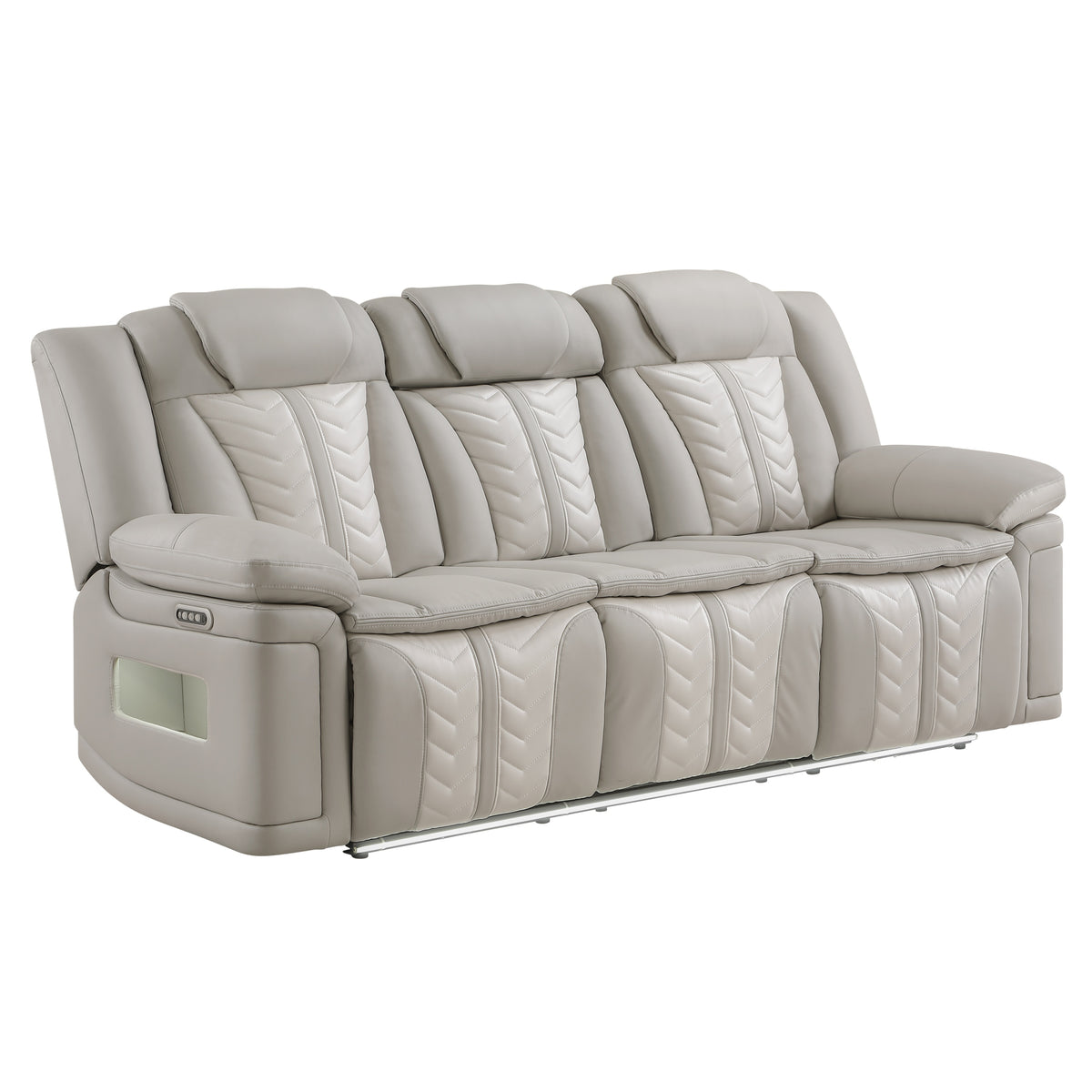Gray Vegan Leather Power Reclining Sofa, Massage, 84.5 in Wide