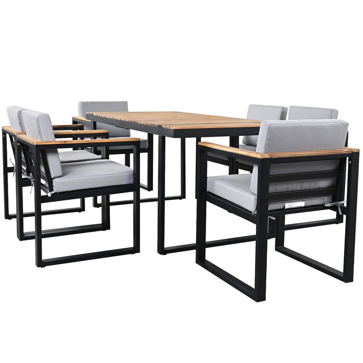 Gray 7-Piece Patio Dining Set for 6 with Cushions