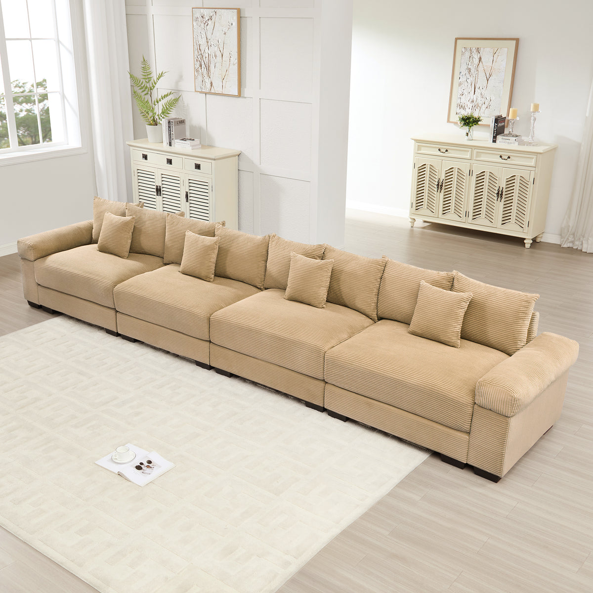 Camel Corduroy Modular Sectional, 170 in Wide