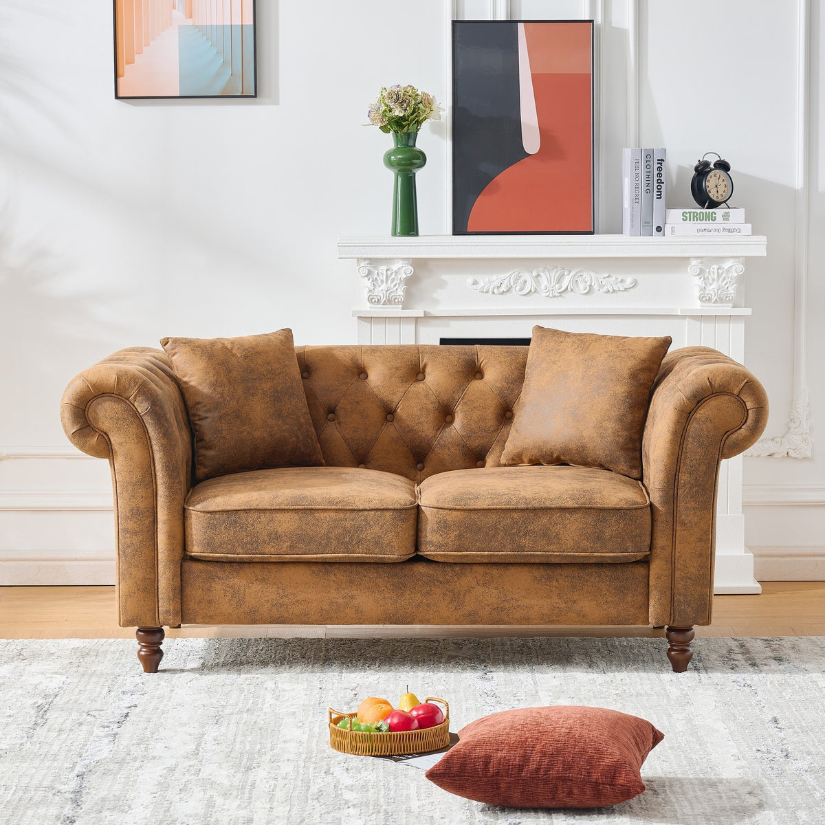 Brown 2-Seat Chesterfield Sofa, 63 in Wide
