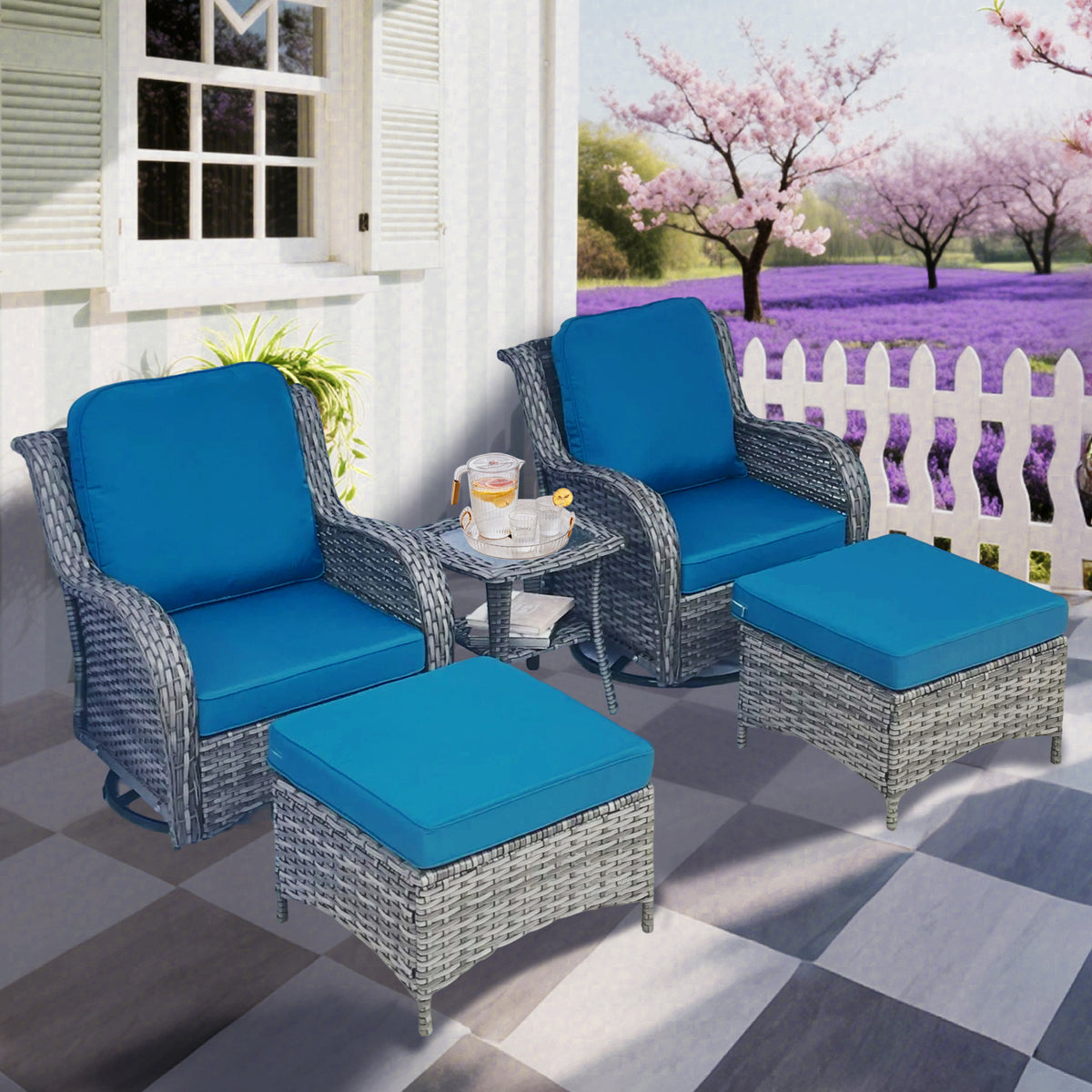 Wicker 5-Piece Patio Conversation Set with Cushions